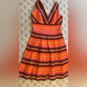 Kay Unger Pink and Orange Striped Midi Dress size 6